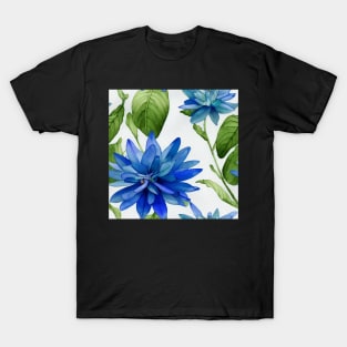 Blue watercolor leaves pattern T-Shirt